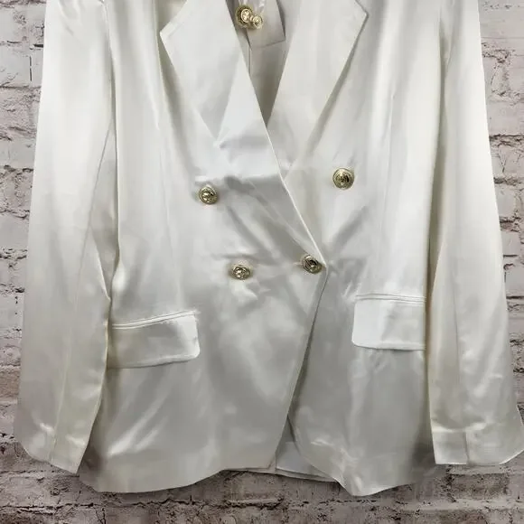 Retrofete Saige Double Breasted Blazer in Ivory Size XL NWT Satin Gold Button - Picture 5 of 14